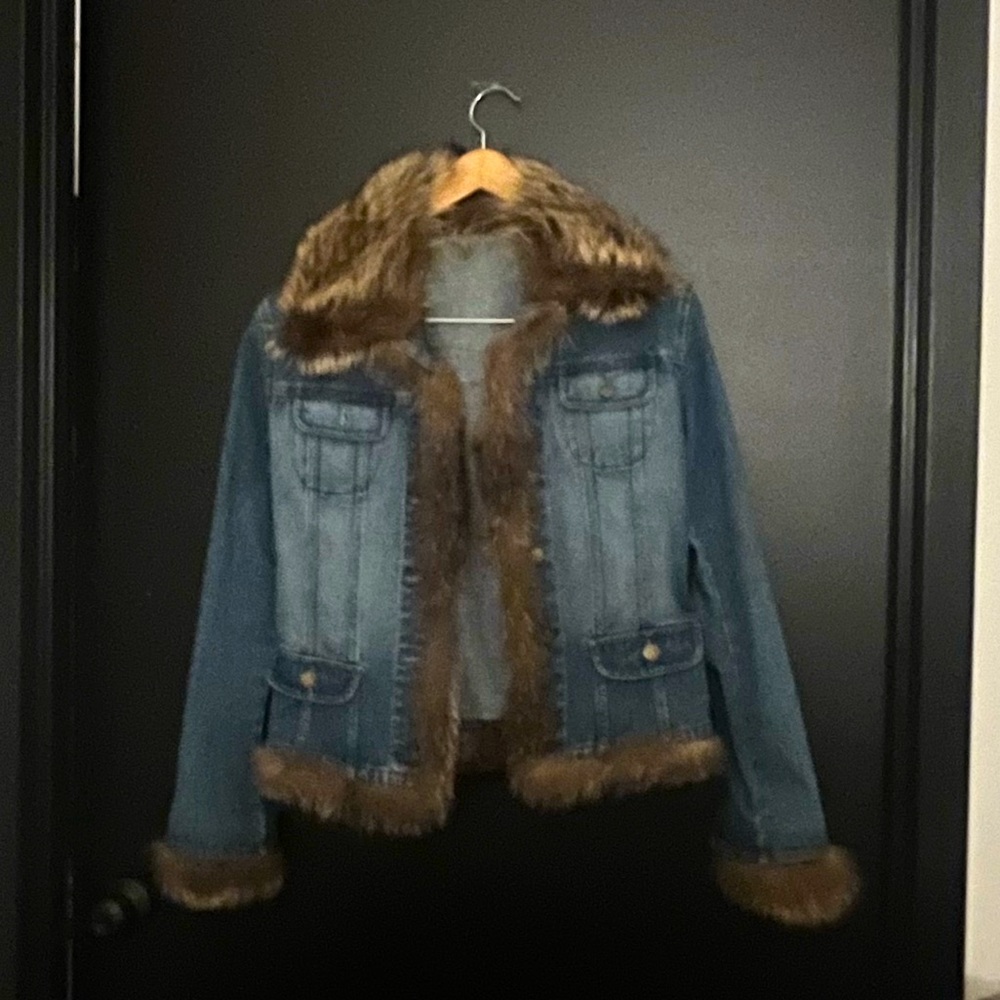 Boutique Denim Jacket with Fur Detail